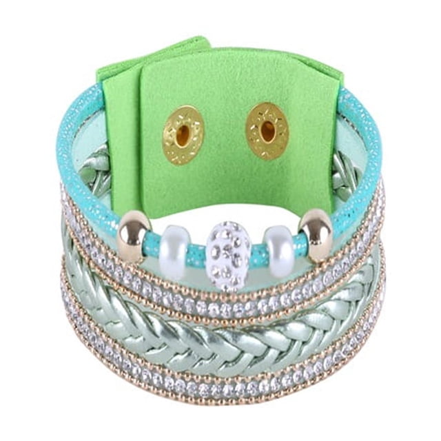 Accesorios de joyería de tejido de pulsera de diamantes de imitación de terciopelo de moda con cuentas (verde claro)