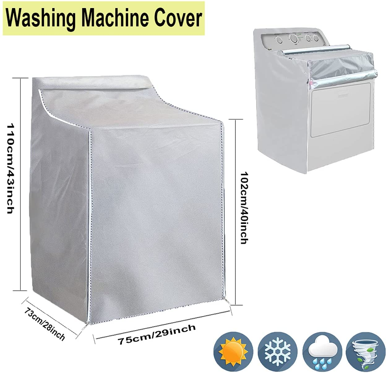 2Pack Washer and Dryer Covers,Top Load Washing Machine Cover Laundry Dryer Protect Cover Dustproof Waterproof Zipper Design for Easy Use Fit for Most Front-loading Machine(W29D28H43in) (Silve)