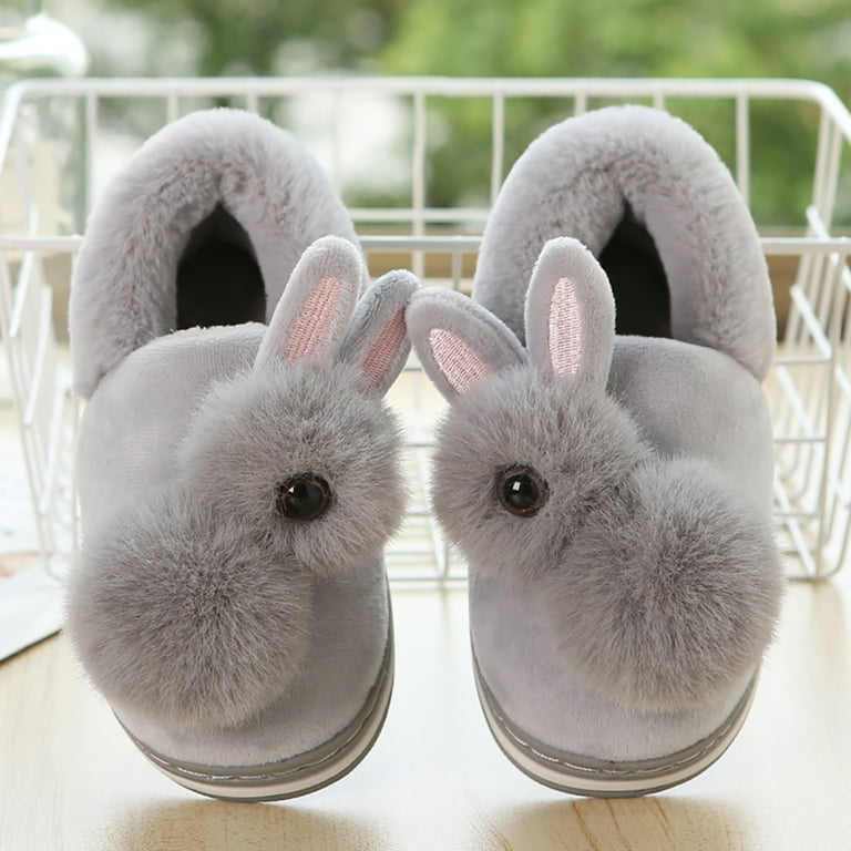 EUBUY Winter Warm Furry Bunny Slippers Cute Cosy Fluffy Indoor Household Slippers Slip-On Slippers Gray for Size 35-36 - Walmart.com