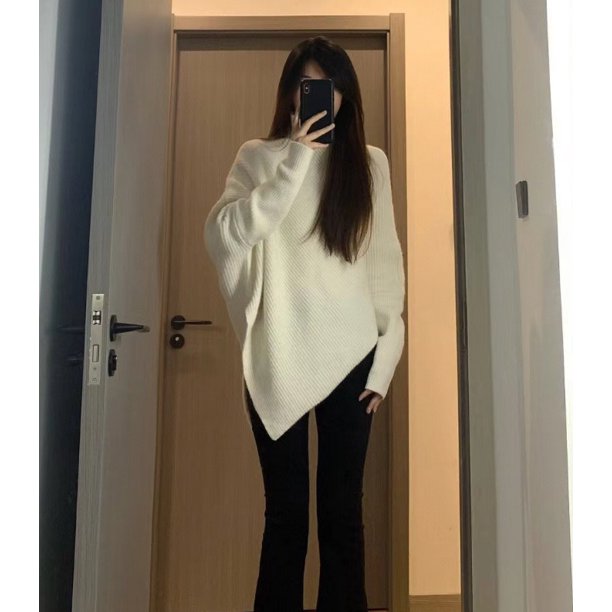 Suéter de cuello alto irregular estilo coreano suave para mujer, suéter holgado de primavera, estilo perezoso, suave y encerado para mujer