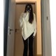 thumbnail image 1 of Suéter de cuello alto irregular estilo coreano suave para mujer, suéter holgado de primavera, estilo perezoso, suave y encerado para mujer, 1 of 6