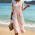 thumbnail image 2 of VBVC Women's and Women's Plus 3/4 Sleeve Midi Dress, Summer Casual Crew Neck Dress For Women, Ladies' Loose Fit Floral Dress with Pockets,Pink,S-5XL, 2 of 7