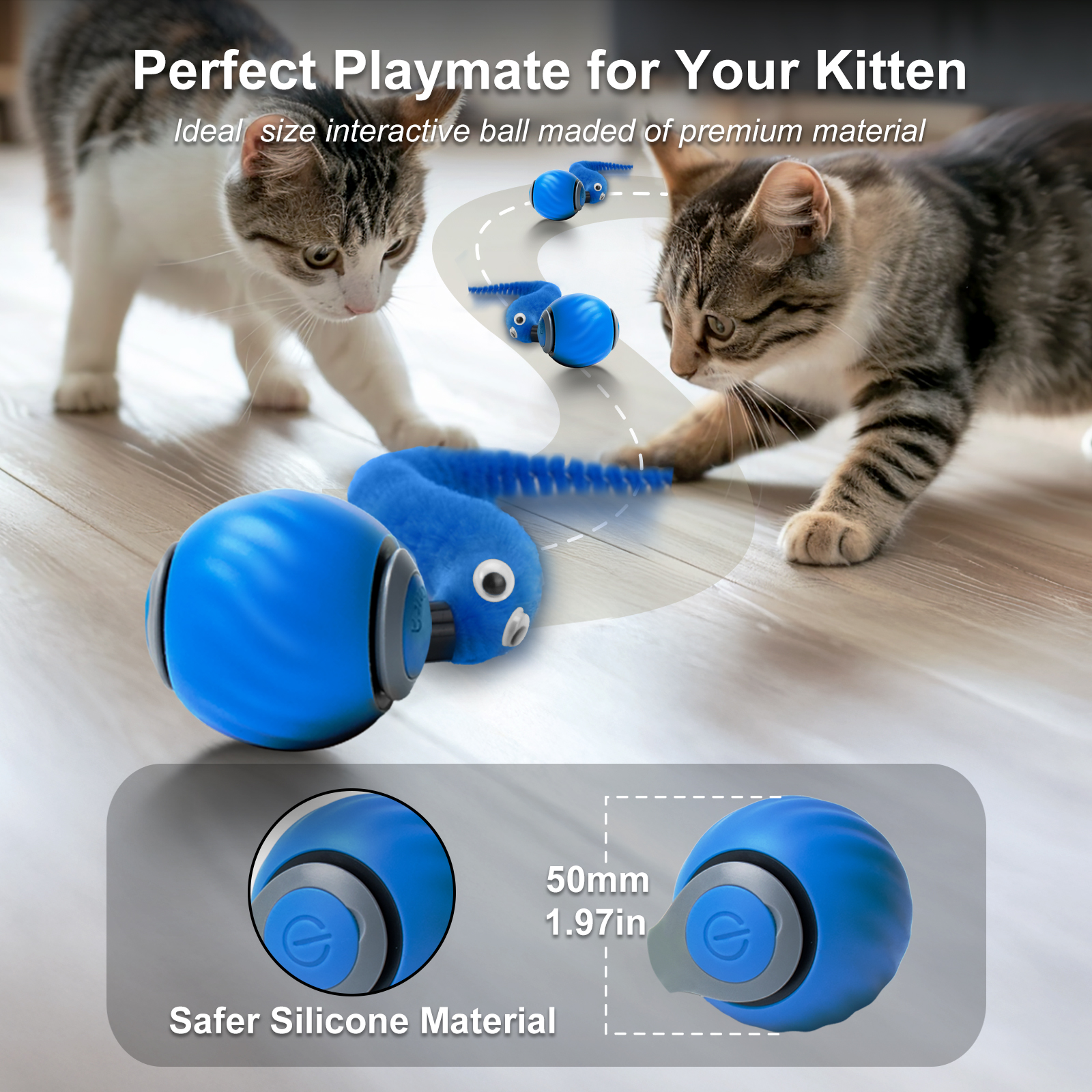 Risehigh Interactive Cat Ball Toy, Rechargeable, Blue photo 2
