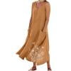 thumbnail image 1 of QIUOMBBP Robe en Lin Grande Taille pour Femmes, Fluide, à Imprimé Floral, Sans Manches, Robe Maxi avec Poches, Ample, d'Été, Décontractée, de Plage, Marron, TTTG, 1 of 1