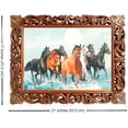 thumbnail image 2 of Seven running and galloping horses in water, poster print framed in hand crafted handicraft wood frame must for Vaastu Shastra peace harmony and success at home and office, Peace Harmony and success, 2 of 4