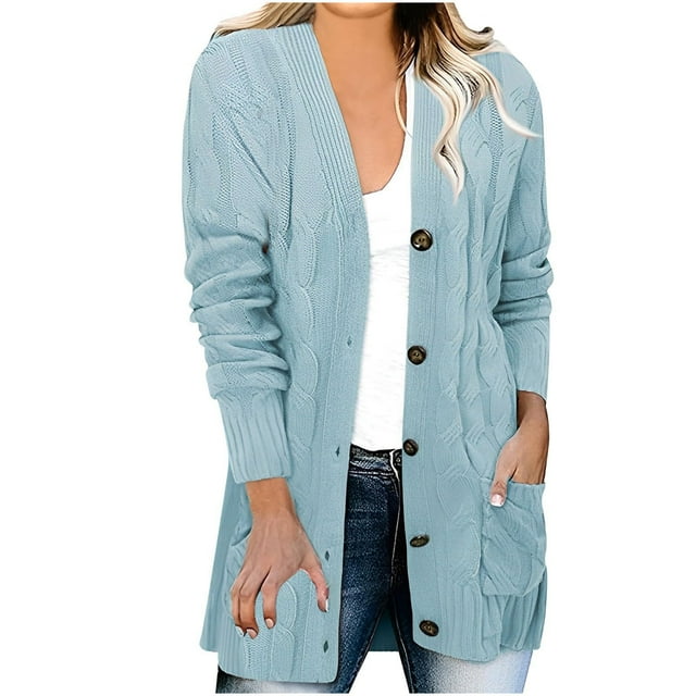 aidice Cardigan Sweaters for Women Open Front Button down Shirts Loose Casual Knit Fall Winter Outerwear Coats with Pockets