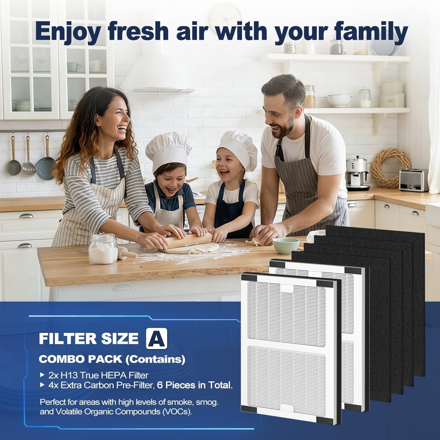 Replacement Filters for IAF-H-100A, AC-2119, FAP-C01-A, IAP-10-100, IAPC-40-140 Air Purifiers - Includes 2 HEPA Filters and 4 Activated Carbon Pre-Filters