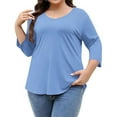 thumbnail image 1 of Chbgutlmr 3/4 Length Sleeve Womens Tops V Neck Plus Size Tops Solid Color Loose Comfy Basic Blouses, 1 of 8