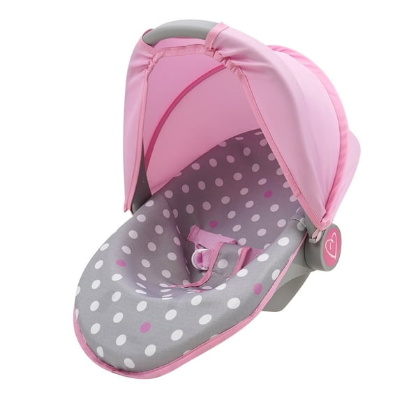 Cotton Candy Pink 3-In-1 Doll Car Seat in Grey Polka Dots, Fits Dolls Up to 18"