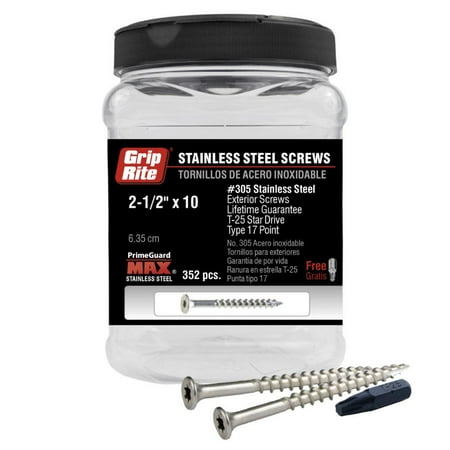 Grip-Rite PrimeGuard Max #10 x 2-1/2 In. Stainless Steel Star Deck Screw (352 Ct. Jar)