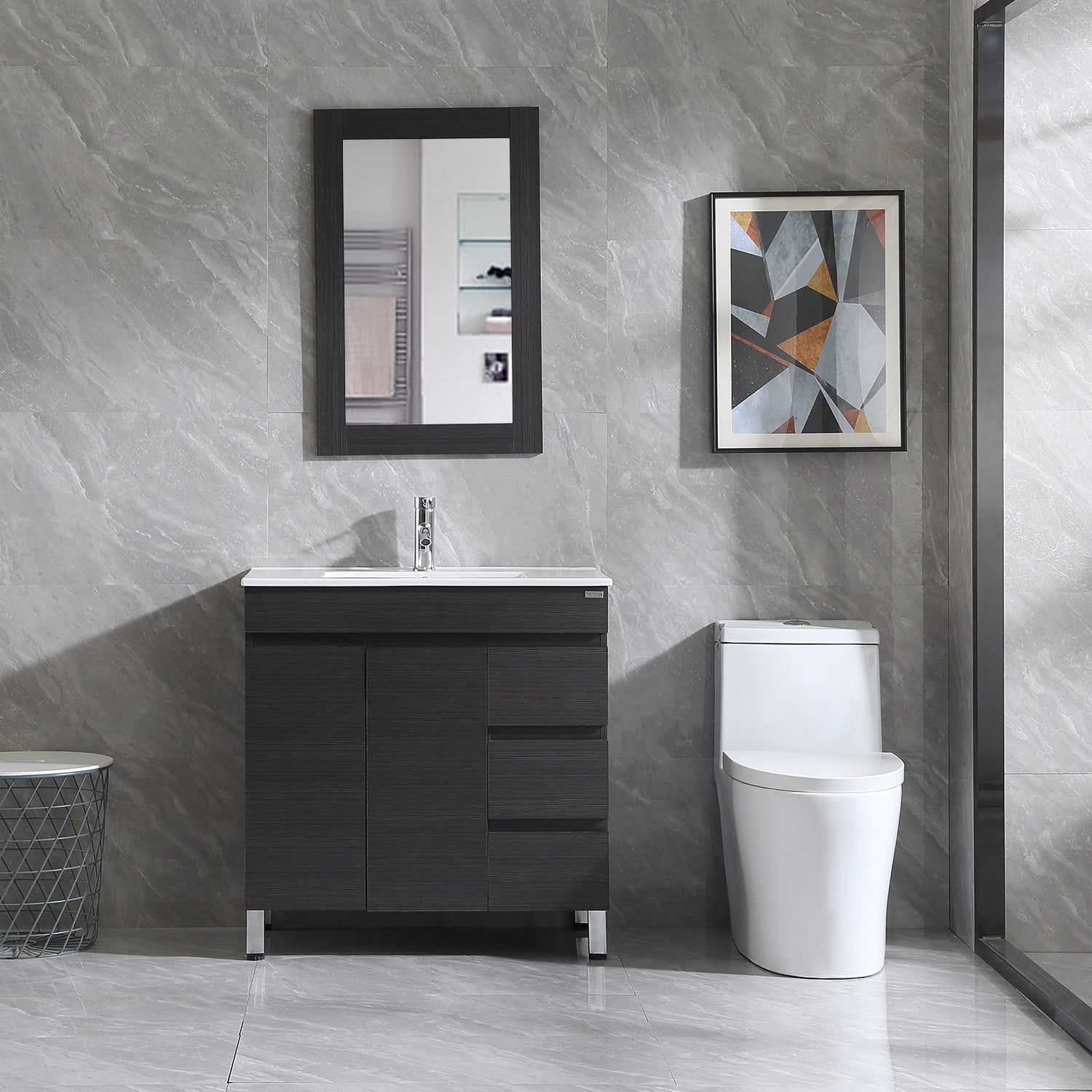 Mainstays Farmhouse 24.5 Inch Walnut Single Sink Wall Hung Bathroom Vanity With for sale online 