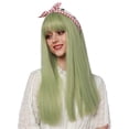 thumbnail image 5 of YMUQEIGH Clearance Grass Green Long Straight Hair Wig Rose Net High Temperature Silk Wig, 5 of 7