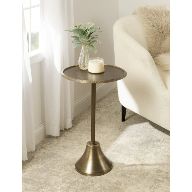 Kate and Laurel Sanzo Modern Round Pedestal Side Table 15 x 15 x 24 Gold Decorative End Table with Hammered Tabletop for Use as a Bedroom