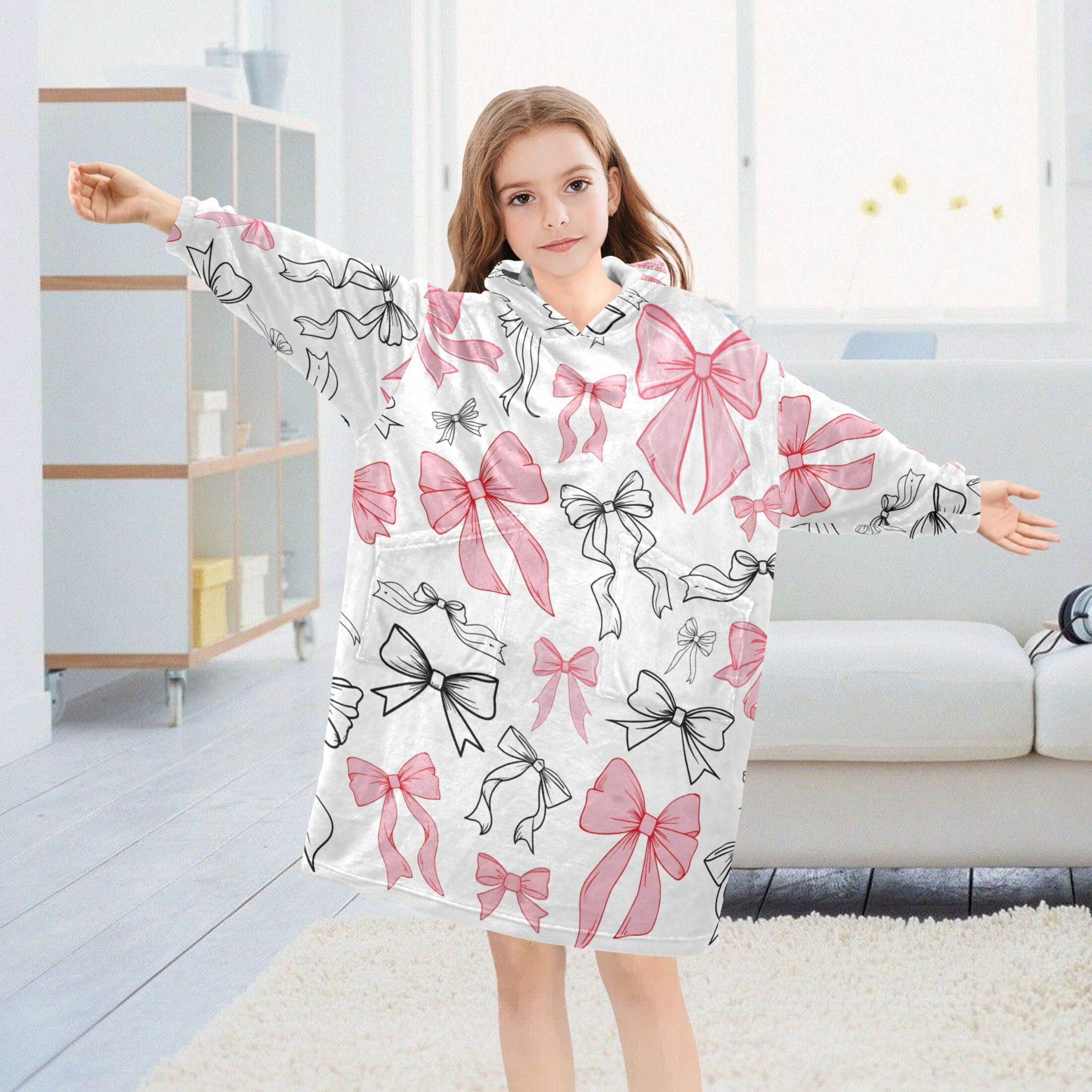 joogoo Wearable Blanket Hoodie Bow1 for Flannel Sherpa Pocket 3-14 YR M