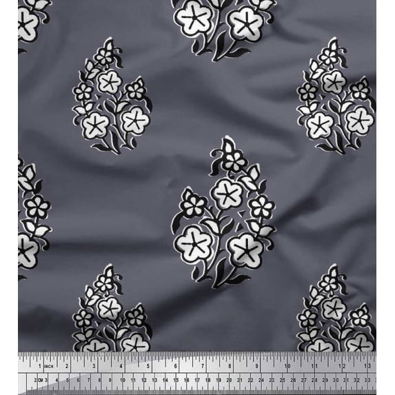 Soimoi Poly Georgette Fabric Leaves & Floral Block Print Fabric by The Yard 52 Inch Wide