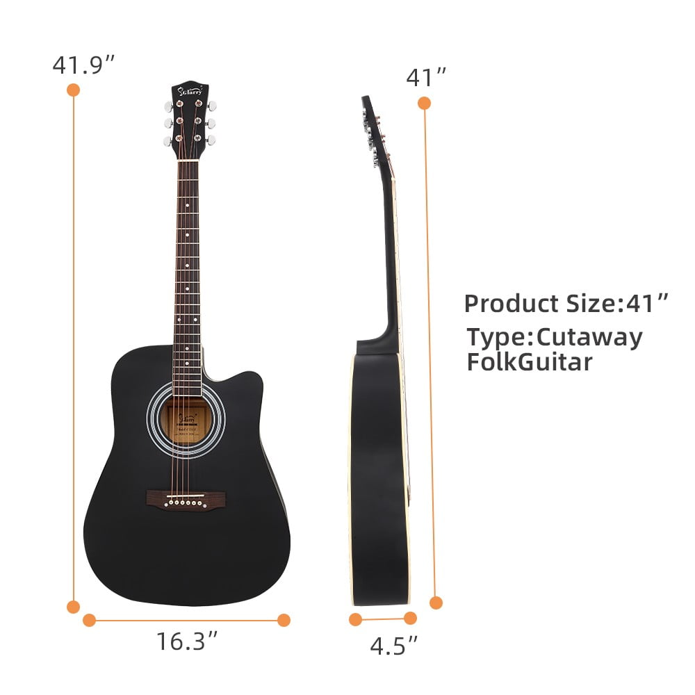 41in Acoustic Guitar, 6 String Full Size Cutaway Guitar with Gig Bag and Guard Board (Black)