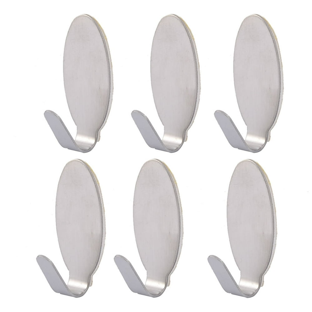 Home Stainless Steel Oval Shaped Self Adhesive Wall Hooks Hanger 6pcs