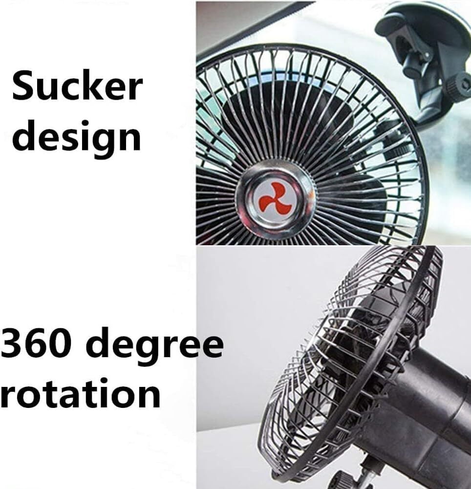 12V Portable Vehicle Auto Car Fan Oscillating Suction Cup 6" Auto Cooling Fan-Suction cup