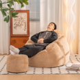 thumbnail image 3 of Giant Faux Fur Bean Bag Chair, Oversized Pumpkin-Shaped Floor Sofa Couch in Khaki, 3 of 7