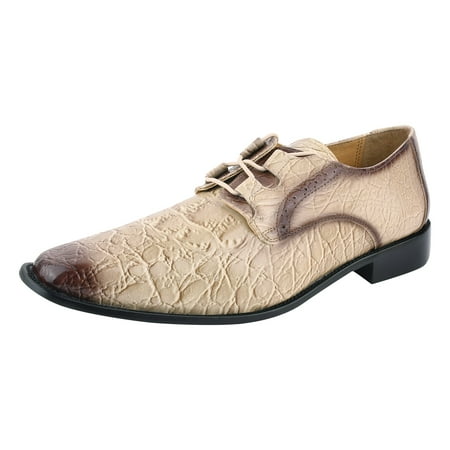 LIBERTYZENO Mens Genuine Leather Hornback Print Dress Shoes  Beige