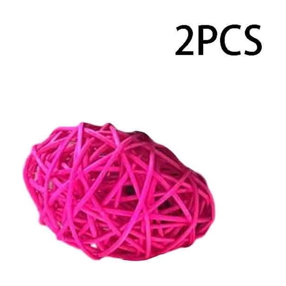 DefiDgd 2pcs 2.5inch Easter Handmade Wicker Rattan Balls Decorations,Spring Vase Bowl Filler Decor for Home Easter Craft Birthday Table Centerpiece Decoration(Hot Pink)