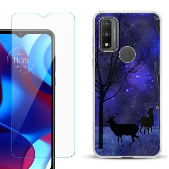 Slim-Fit Gel TPU Phone Case for Motorola Moto G Pure, with Tempered Glass Screen Protector, by OneToughShield ® - Midnight Forest