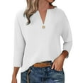 thumbnail image 5 of Kaemgyyd 3/4 Length Sleeve Womens Tops Solid Color Linen Casual Blouses Button V Neck T Shirts Fall Fashion Clothes, 5 of 7
