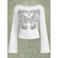 thumbnail image 6 of Arvbitana Women Cropped T-shirt Long Sleeve Pullover Crew Neck Wings Print Slim Fit Ladies Tops Streetwear Clubwear Clothes, 6 of 8
