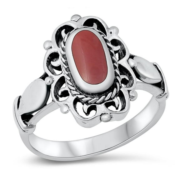 CHOOSE YOUR COLOR Oval Antiqued Vintage Filigree Ring .925 Sterling Silver Band Jewelry Female Size 9