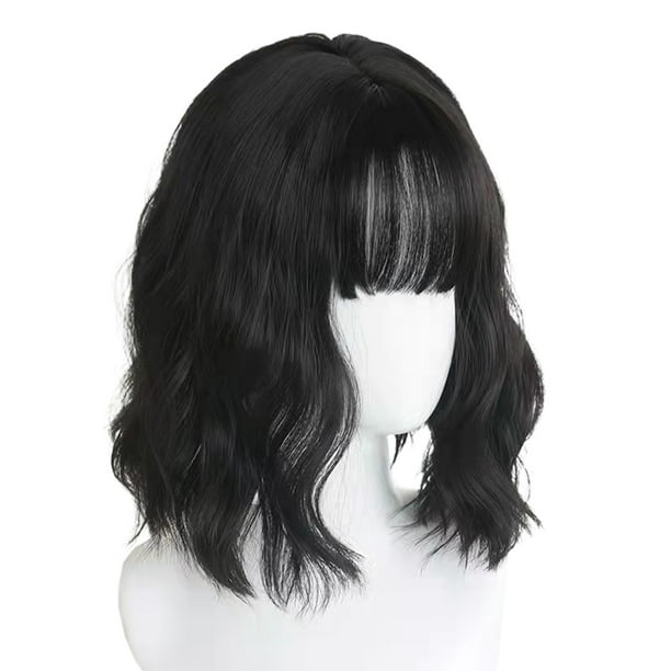 Pelucas Rizadas Onduladas Negras Con Flequillo Personajes Del Juego Peluca Corta De Pelo Accesorios De Cosplay Para Disfraces Y Halloween Advancent CE007007-00