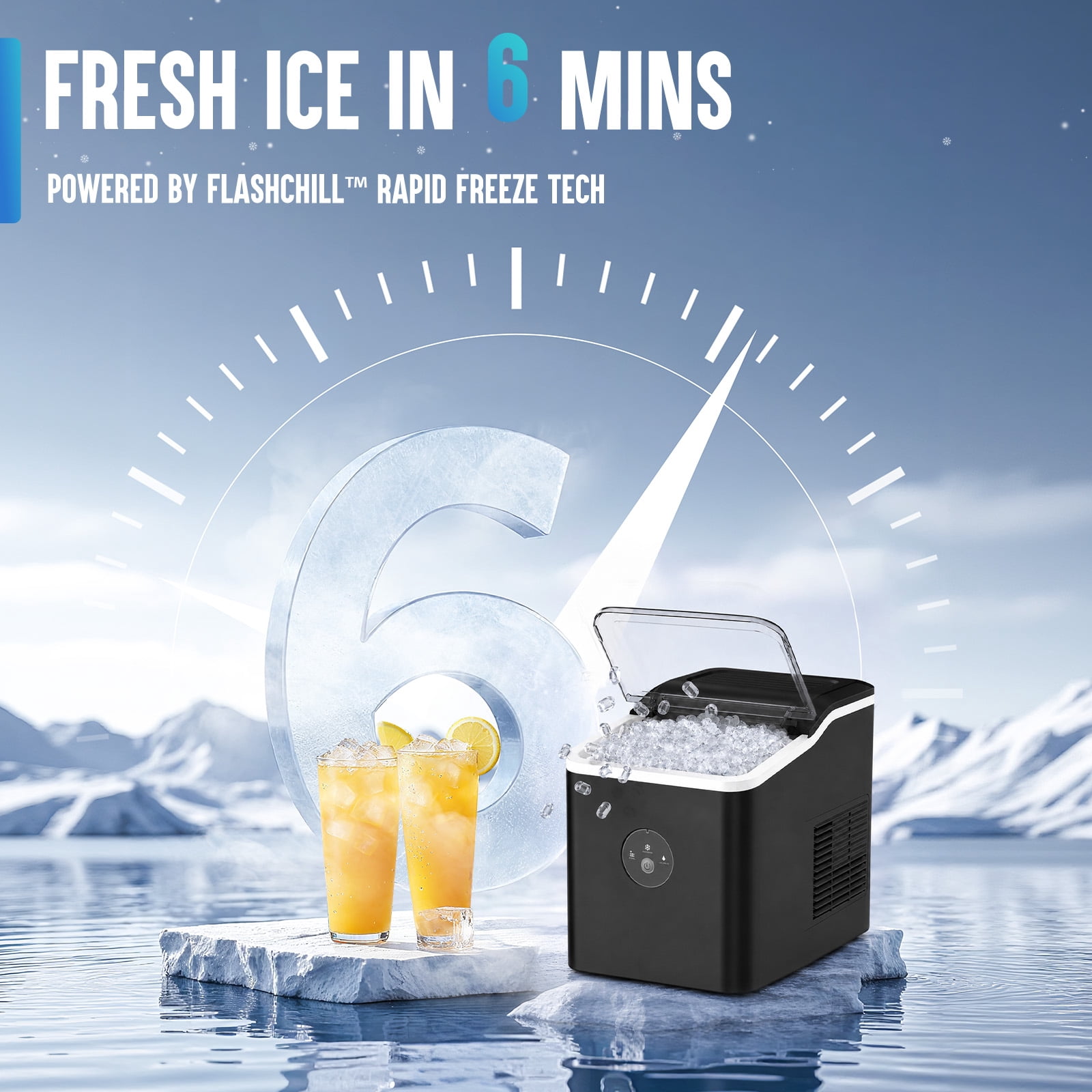 INOVIVA Countertop Nugget Ice Maker, Makes 27 LBS Per Day in 6 Mins, Self-Cleaning Stainless Steel Portable Machine for Home, Office & Parties