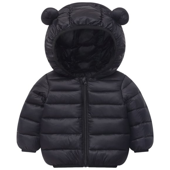 Curenmufel Winter Jacket for Girls Infant Baby Girls Coats Down Alternative Hoodie Coats Toddler Windproof Lightweight Winter Warm Puffer Jacket Coat Size 18 24 Months (Black,18-24 Months)