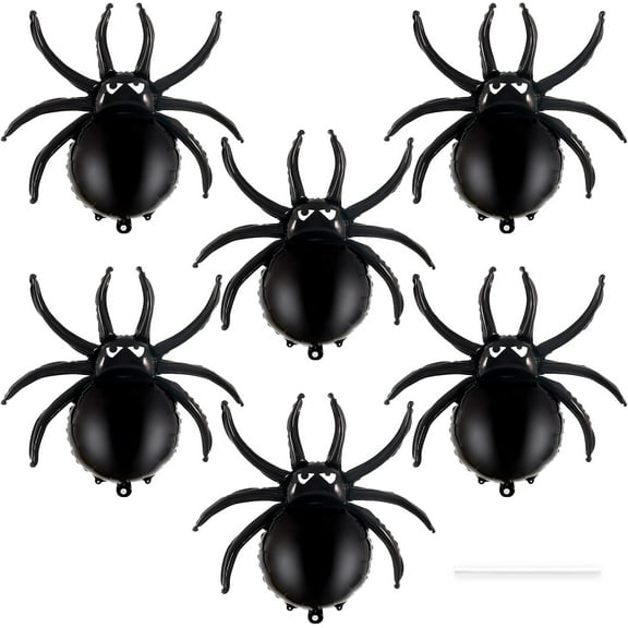 6 Pcs Spider Balloons,33 Inch Large Halloween Black Spiders Balloon Spider Foil Mylar Balloons for Halloween Party Birthday Haunted House Spooky Decoration Supplies