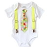 Noahs Boytique Baby Boy Clothes With Tie Neon Yellow Suspenders and Colorful Tie 3-6 Months