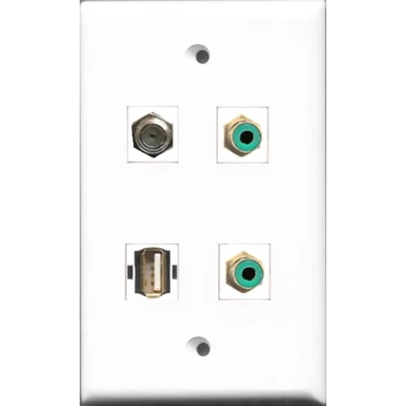 RiteAV - 2 Port RCA Green and 1 Port Coax Cable TV- F-Type and 1 Port USB A-A Wall Plate