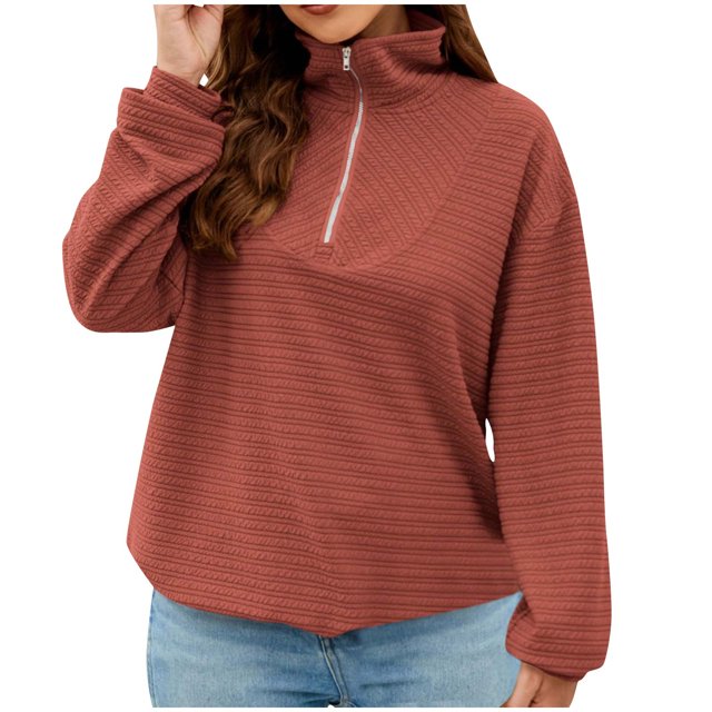 Timegard Half Zip Pullover Women High Neck Drop Shoulder Pullover Top Fall Casual Loose Sweatshirts