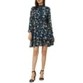 thumbnail image 2 of INSPIRE CHIC Women's Floral Long Sleeve Mini Dress Smocked Neck Ruffle Trim Chiffon Casual Dress Dark Blue XS, 2 of 6