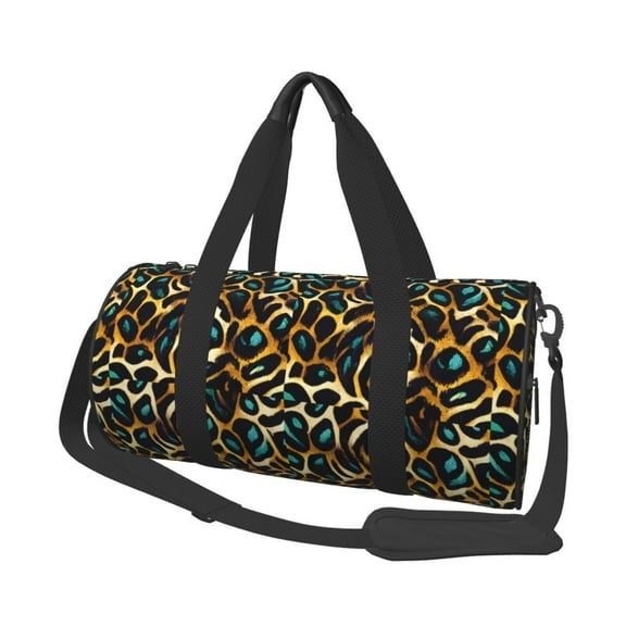 Bingfone Teal Leopard Print Gym Duffle Backpack for Men Women,Travel Weekender Carry-On Bags with Detachable Back Pack Straps for Traveling Overnight Climb Sports