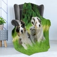 thumbnail image 4 of Dog Soft Flannel Fleece Throw Blanket, Pets Puppy Family in the Garden Australian Shepherds and a Cat Scenery, Cozy Plush for Indoor and Outdoor Use, 50" x 70", Cream Grey Fern Green, by Ambesonne, 4 of 5