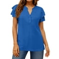 thumbnail image 4 of UVN Summer Blouse for Women Ruffle Short Sleeve Shirts V Neck Button Down Elegant Ladies Tops, 4 of 9