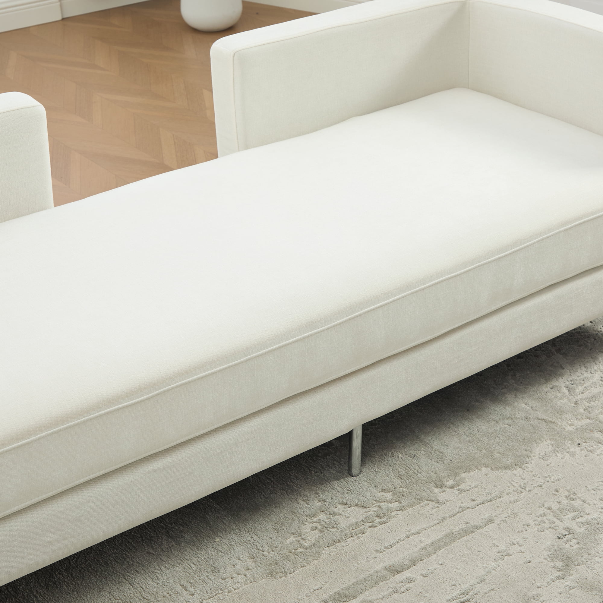 77.5-Inch Chenille Chaise Lounge with 4 Accent Pillows and Track Arms, Oversized Settee Daybed for Living Room and Bedroom, Ivory