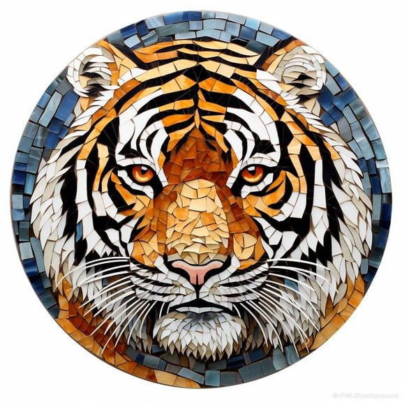 DIY Stamped Cross Stitch Kits Stained Glass Animal Tiger for Beginners Easy 11CT Needlepoint Embroidery Counted Cross Stitch Kits Art Craft Wall Decoration and Gift 35x35cm