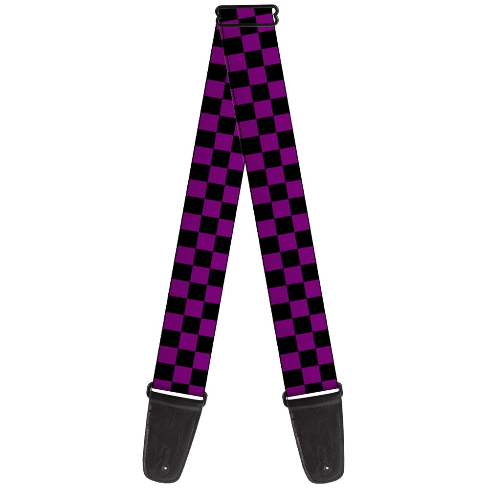Buckle-Down Guitar Strap, Checker Black Purple, 2 Inches Wide