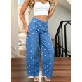 thumbnail image 6 of Women'S Polka-Dot Print High-Waist Seamed Wide-Leg Cropped Casual Pants Lake Blue M, 6 of 9