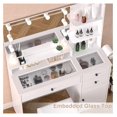 thumbnail image 2 of HeSLehs Makeup Vanity Desk with Mirror & Lights, Glass Top Dressing Table Vanity with 3 Drawers, 37'' Large Makeup Vanity Set with Bench, White Vanity for Girl Bedroom Dorm, 2 of 7