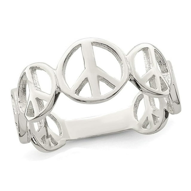 Bague Polie avec Signe de Paix en Argent Sterling