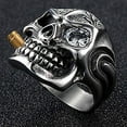 thumbnail image 2 of Vintage Stainless Steel Gothic Skull Smoking Bullet Biker Cocktail Party Ring, 2 of 4