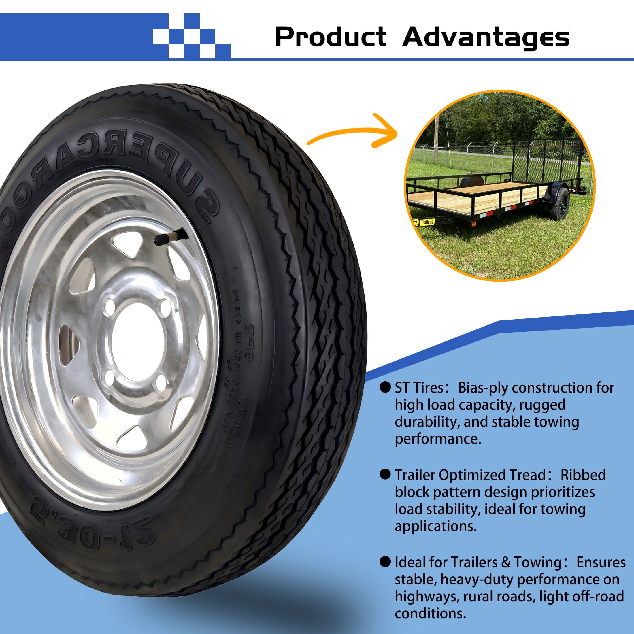 SUPER CARGO 2 Set SU02 5.30-12 6PR Boat Trailer Tire and 4-Lug Galvanized 8 Spoke Wheel Assembly