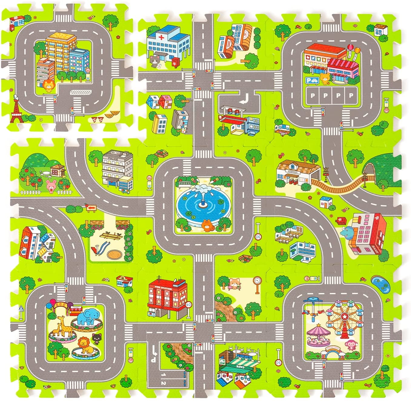 9 Tiles Puzzle Mat Soft EVA Foam Baby Crawling Kid Play Carpet Rug Road Traffic 