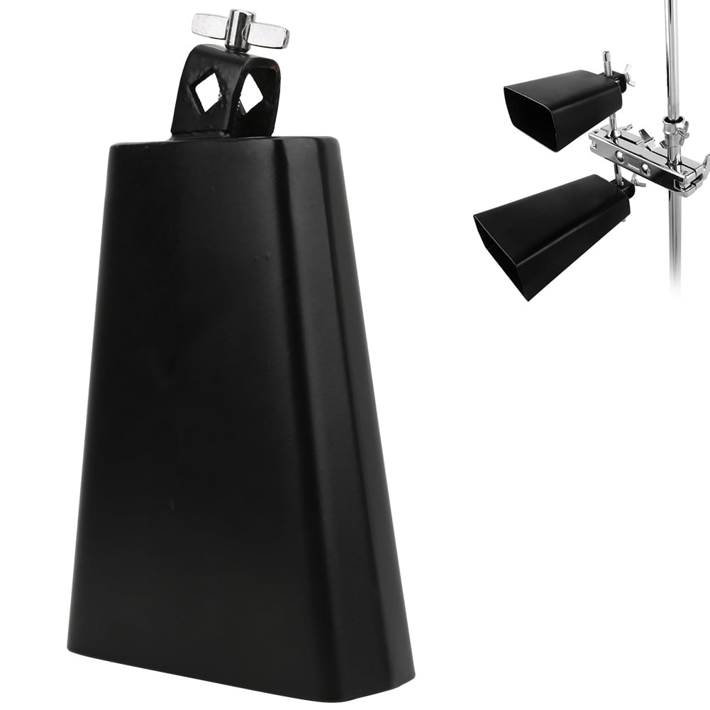 M Buder 7 Inch Black Metal Cowbell Cattle Bell Percussion Musical Instrument, Durable Iron Construction with Rod Mount for Drum Sets, Perfect for Latin Music and Sporting Events, 7 inches / 17.78 cm